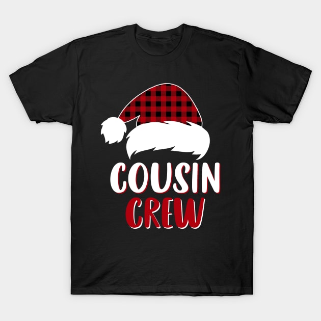 Cousin Crew Red Plaid Santa Hat Family Matching Christmas Pajama T-Shirt by Sincu